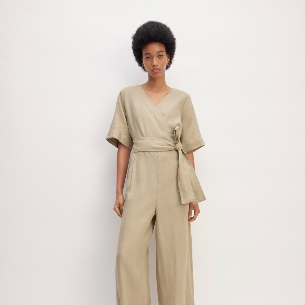 Everlane The Wrap Jumpsuit in Linen Tan Base